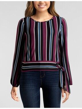 Bcx Juniors Cropped Striped Tie Waist Top Size L